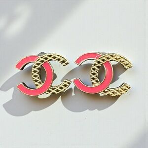 CHANEL Pink and Gold CC Earrings